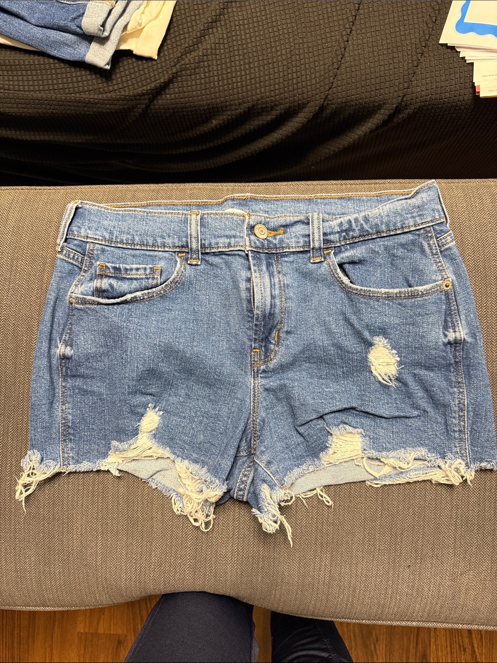 Classic Distressed Denim Shorts - Blue